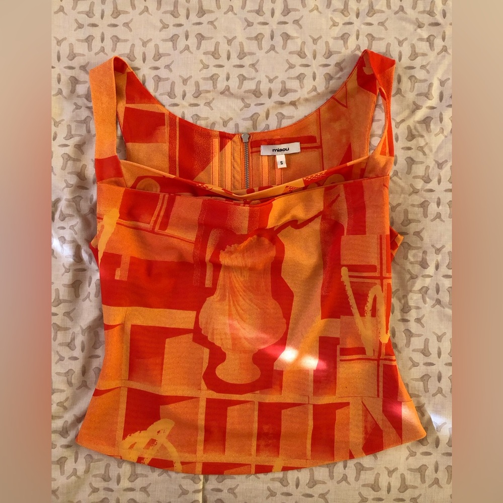 Miaou Orange and Red Printed Stretch Tank - Picture 2 of 3